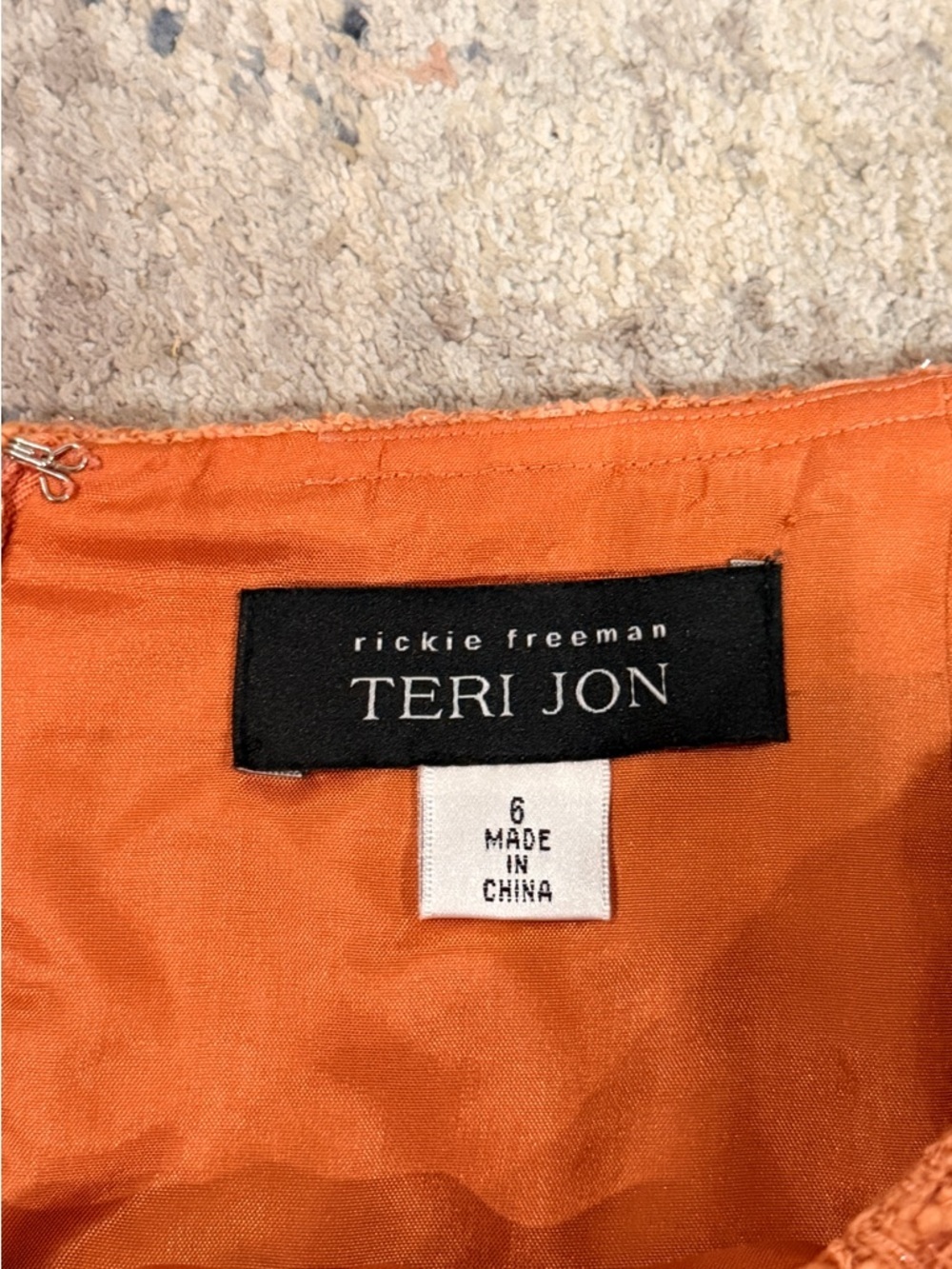 Final price Rickie Freeman Teri Jon Orange Tweed Fringe Hem Pencil Skirt - Picture 5 of 8